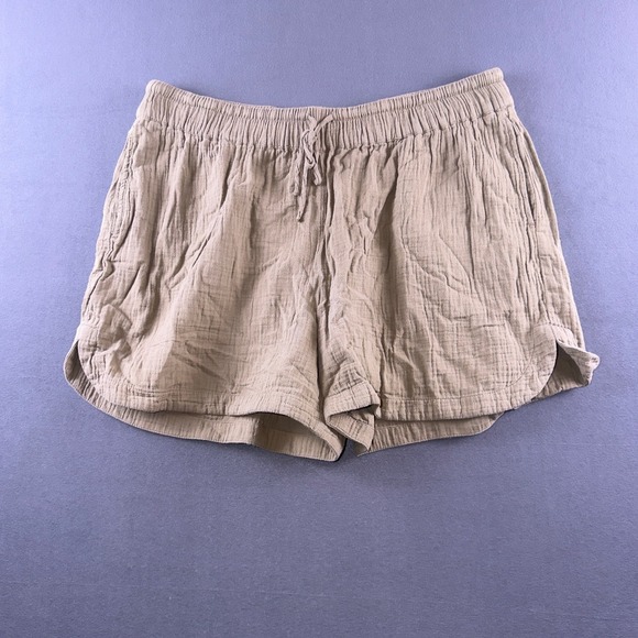 Pact Pants - Pact Organic Cotton Gauze Shorts Tan Green Elastic Waist XL WA1-W8U